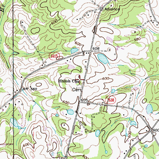 Topographic Map of Shiloh Church, NC