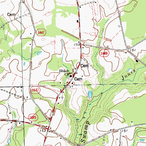 Topographic Map of Shiloh Church, NC