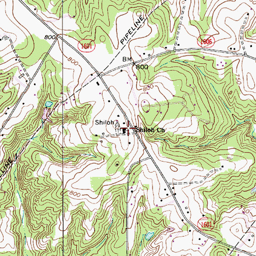Topographic Map of Shiloh Church, NC