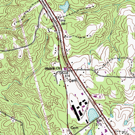 Topographic Map of Shiloh Church, NC