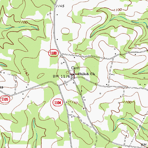 Topographic Map of Shiloh Baptist Church, NC