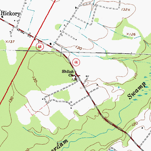 Topographic Map of Shiloh Church, NC