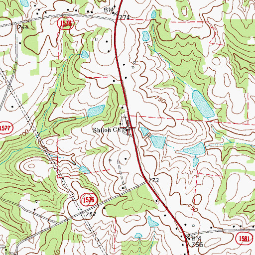 Topographic Map of Shiloh Church, NC