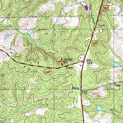 Topographic Map of Shiloh Primitive Baptist Church, NC