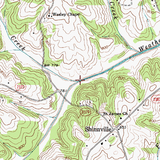 Topographic Map of Shinns Creek, NC