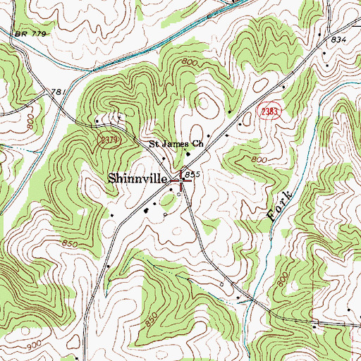 Topographic Map of Shinnville, NC