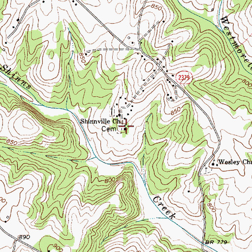 Topographic Map of Shinnville Church, NC