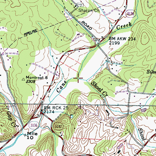 Topographic Map of Shoal Creek, NC