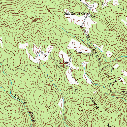 Topographic Map of Shoe, NC