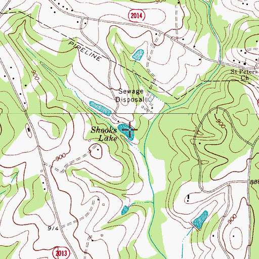 Topographic Map of Shooks Lake, NC