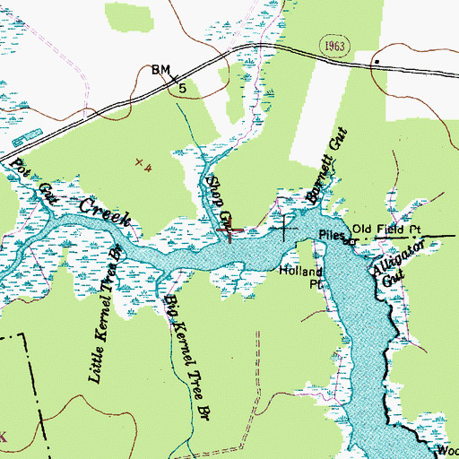 Topographic Map of Shop Gut, NC