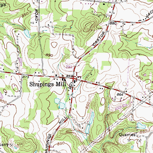 Topographic Map of Shupings Mill, NC