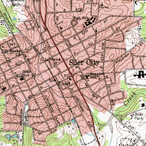 Topographic Map of Siler City, NC