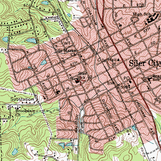 Topographic Map of Siler City Elementary School, NC