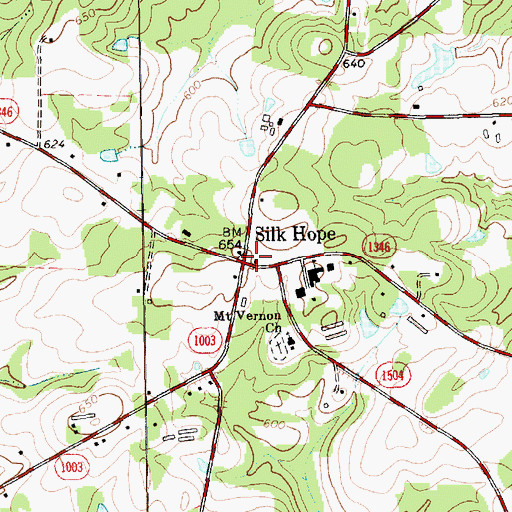 Topographic Map of Silk Hope, NC