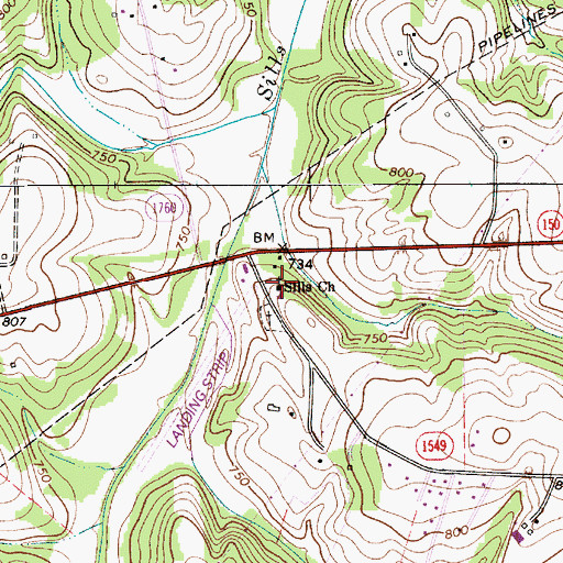 Topographic Map of Sills Church, NC