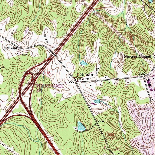 Topographic Map of Siloam Cemetery, NC