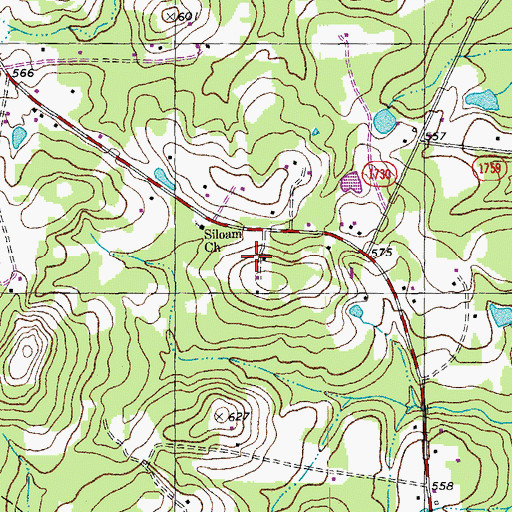 Topographic Map of Siloam School, NC