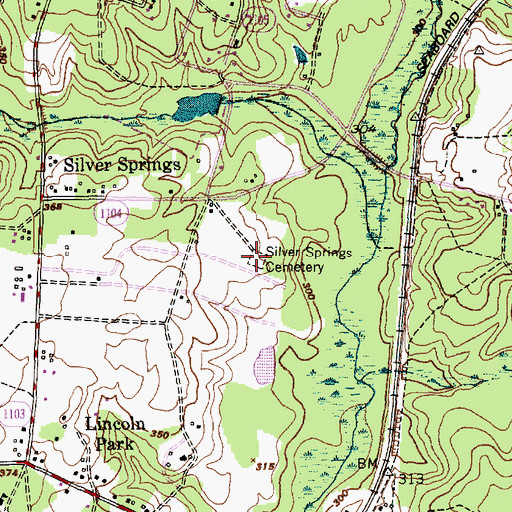 Topographic Map of Silver Springs Cemetery, NC