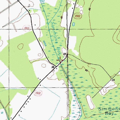 Topographic Map of Simmons Bay Bridge, NC