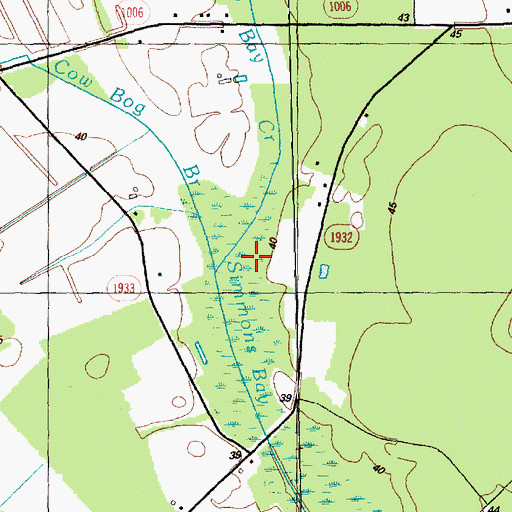 Topographic Map of Simmons Bay Creek, NC