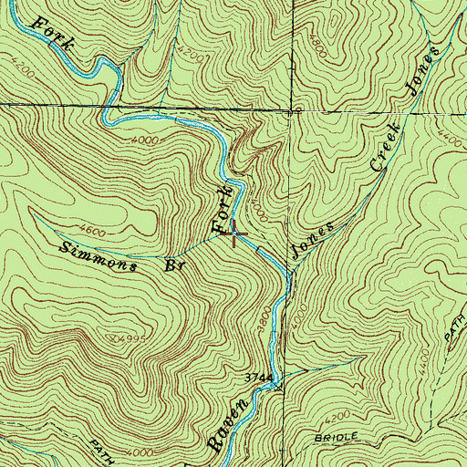 Topographic Map of Simmons Branch, NC