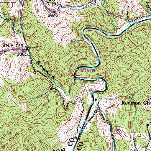 Topographic Map of Simmons Branch, NC