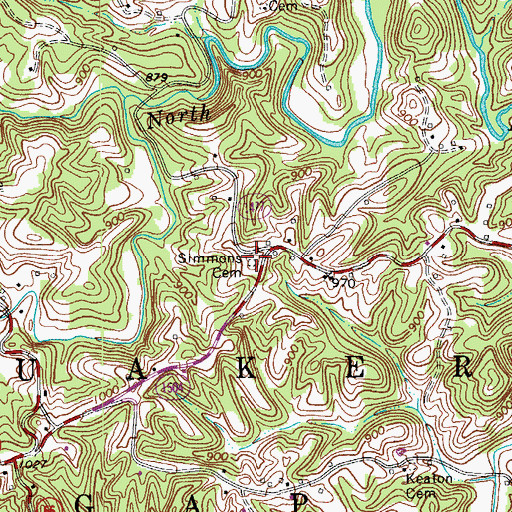 Topographic Map of Simmons Cemetery, NC