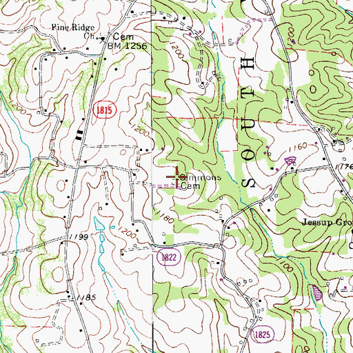 Topographic Map of Simmons Cemetery, NC