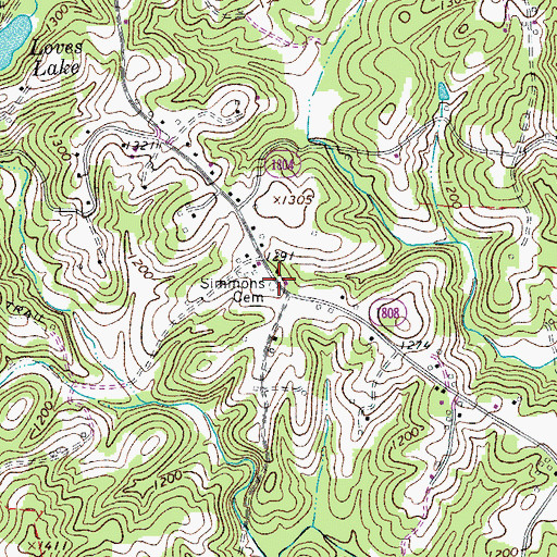Topographic Map of Simmons Cemetery, NC