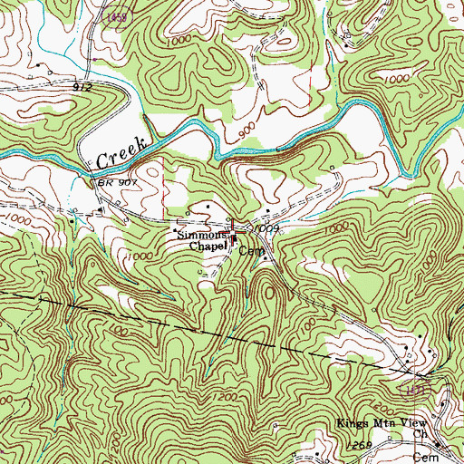 Topographic Map of Simmons Chapel, NC