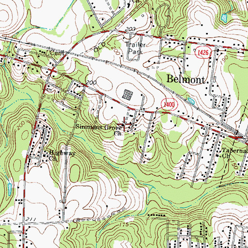 Topographic Map of Simmons Grove Church, NC