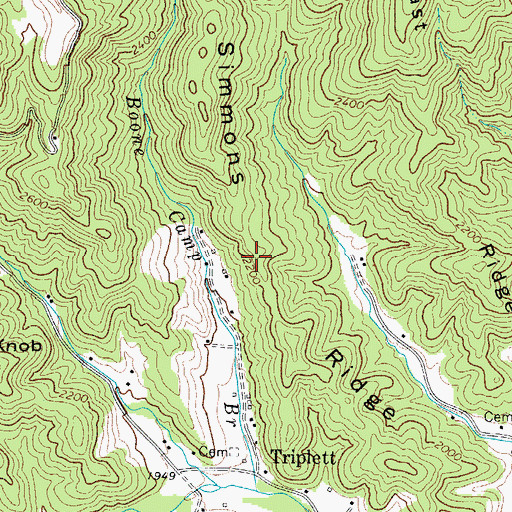 Topographic Map of Simmons Ridge, NC