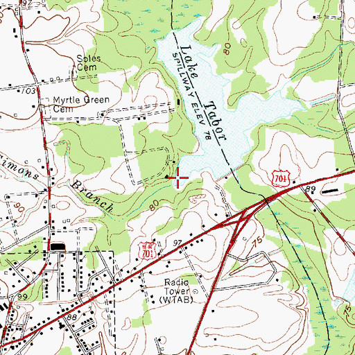 Topographic Map of Simons Branch, NC