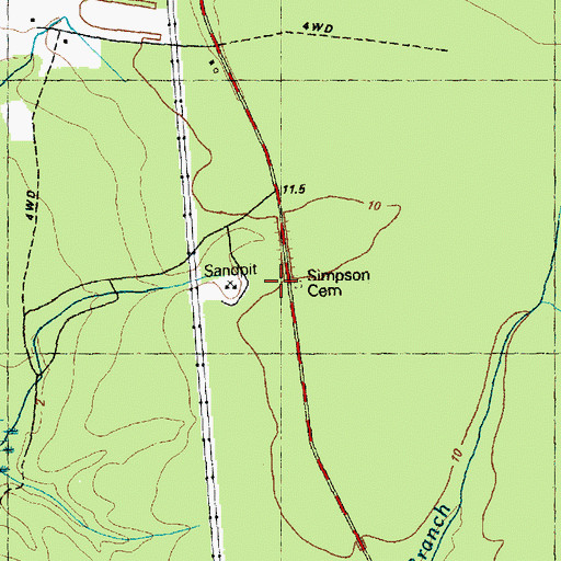Topographic Map of Simpson Cemetery, NC