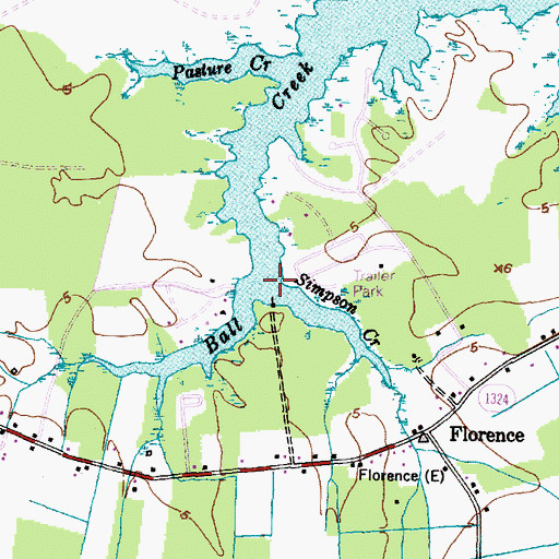 Topographic Map of Simpson Creek, NC