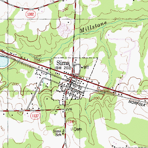 Topographic Map of Sims, NC