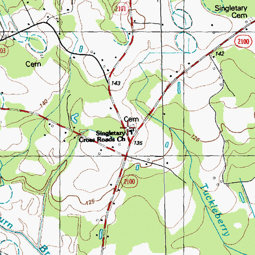 Topographic Map of Singletary Cross Roads Church, NC