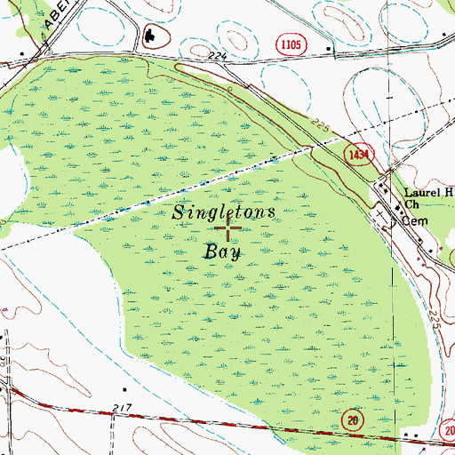 Topographic Map of Singletons Bay, NC