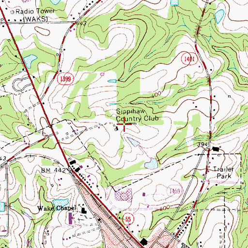 Topographic Map of Sippihaw Country Club, NC