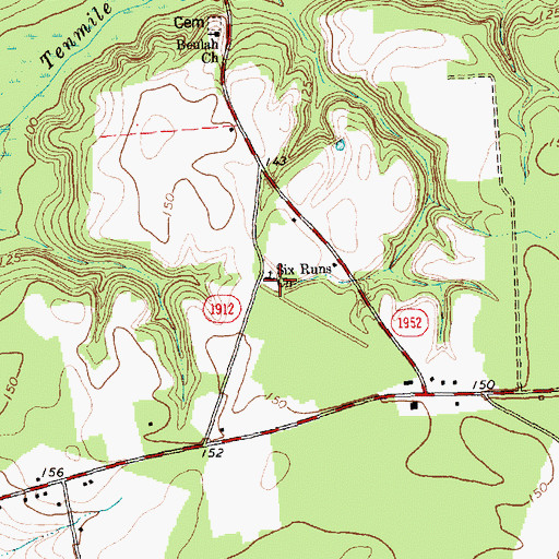 Topographic Map of Six Runs Church, NC