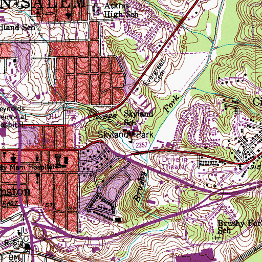 Topographic Map of Skyland School, NC