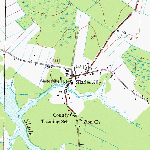 Topographic Map of Sladesville, NC