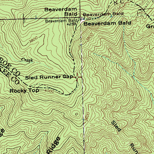 Topographic Map of Sled Runner Gap, NC