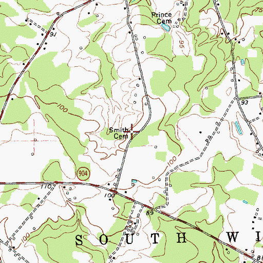 Topographic Map of Smith Cemetery, NC