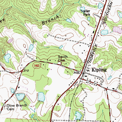 Topographic Map of Smith Cemetery, NC