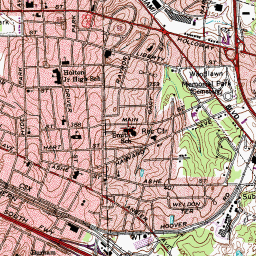 Topographic Map of Y E Smith Elementary Museum School, NC