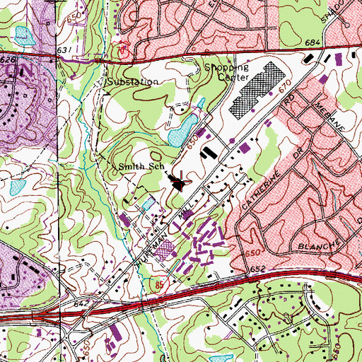 Topographic Map of Smith School, NC