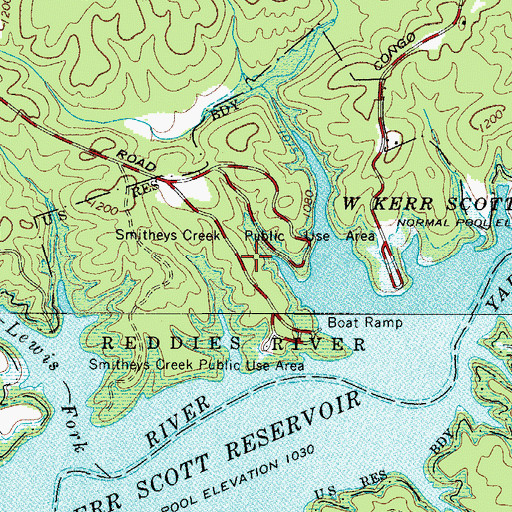 Topographic Map of Smitheys Creek Public Use Area, NC