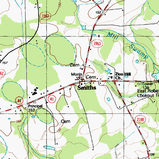 Topographic Map of Smiths, NC